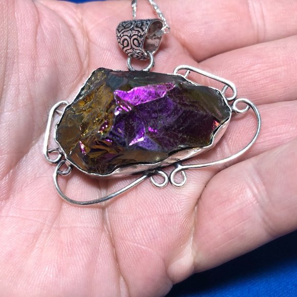 Jewelry - All Handmade Titanium Druzy Gemstone 925 Sterling Silver Necklace